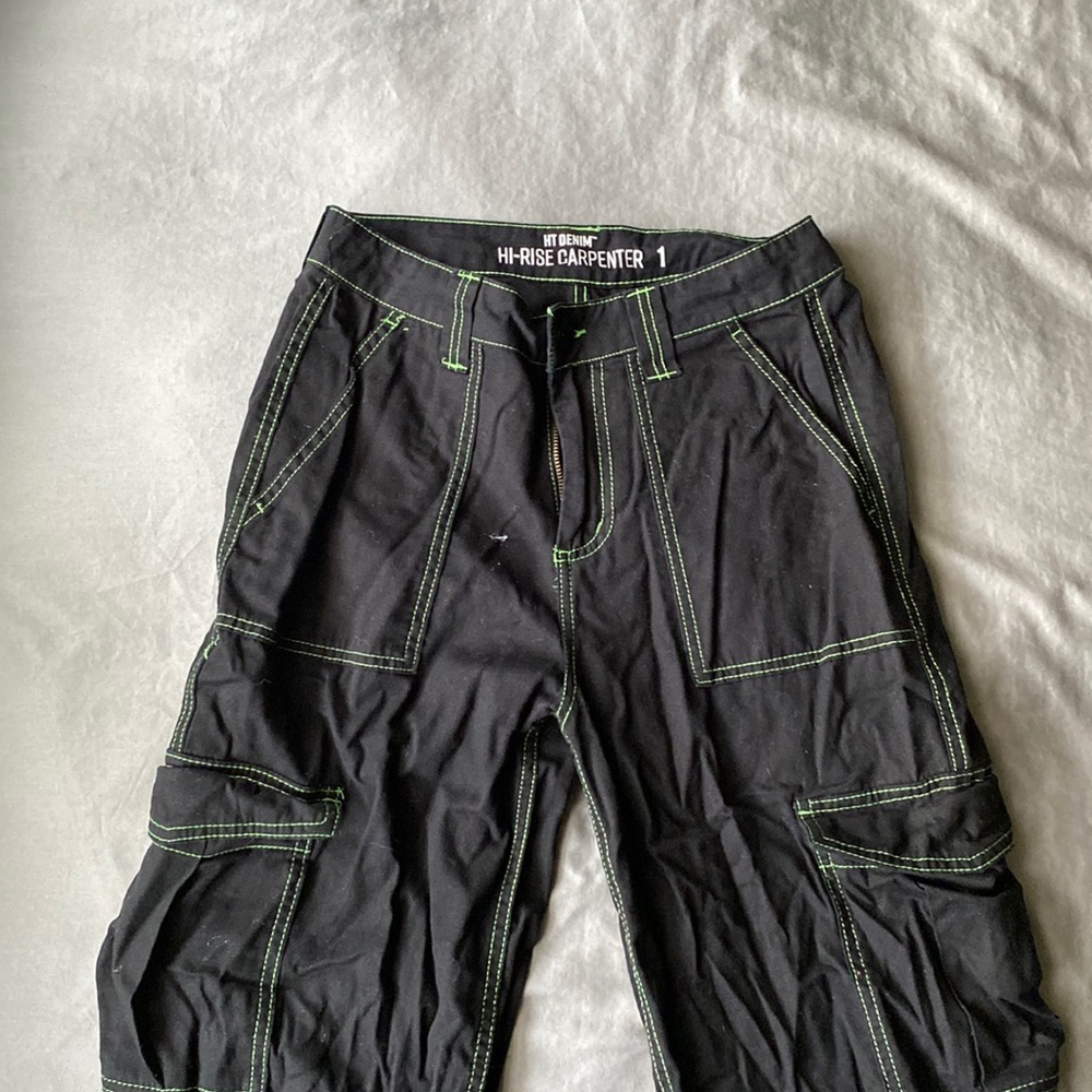 Hot Topic black pants with green stitching